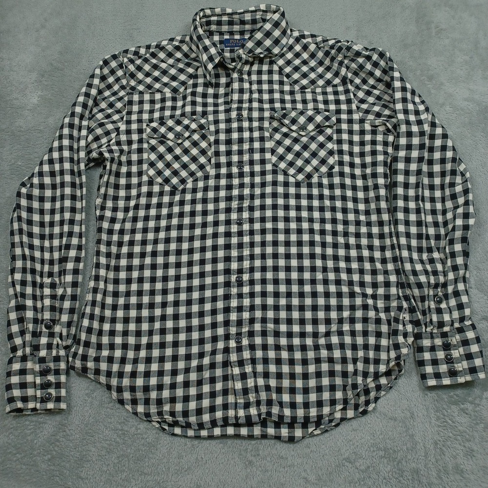 Polo Ralph Lauren Top Womens‎ 8 Black Pearl Snap Western Yolk Plaid